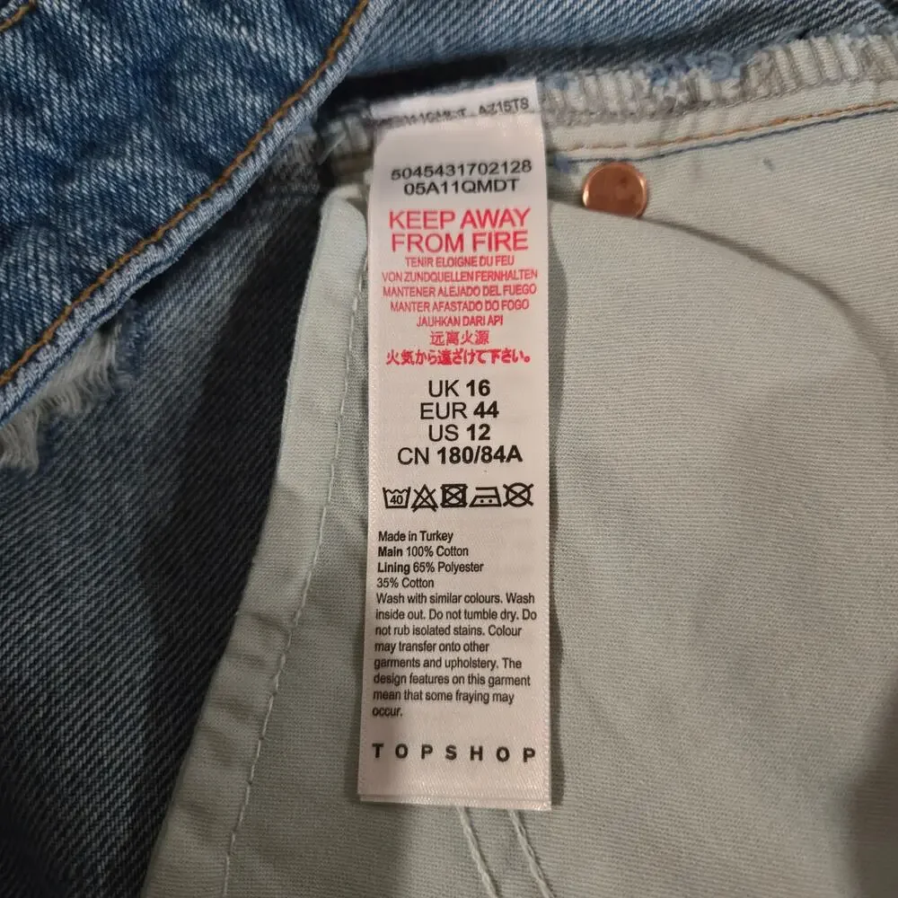 Topshop NWT Womens Distressed High Rise Cutoff Denim Shorts Size 12 Blue Jean